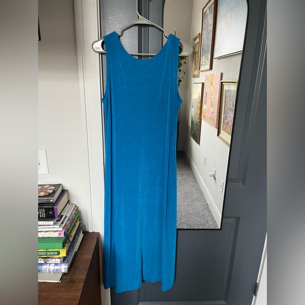 Vintage 90s column dress. Stretchy. Norm Thompson. Size Large. Electric blue.